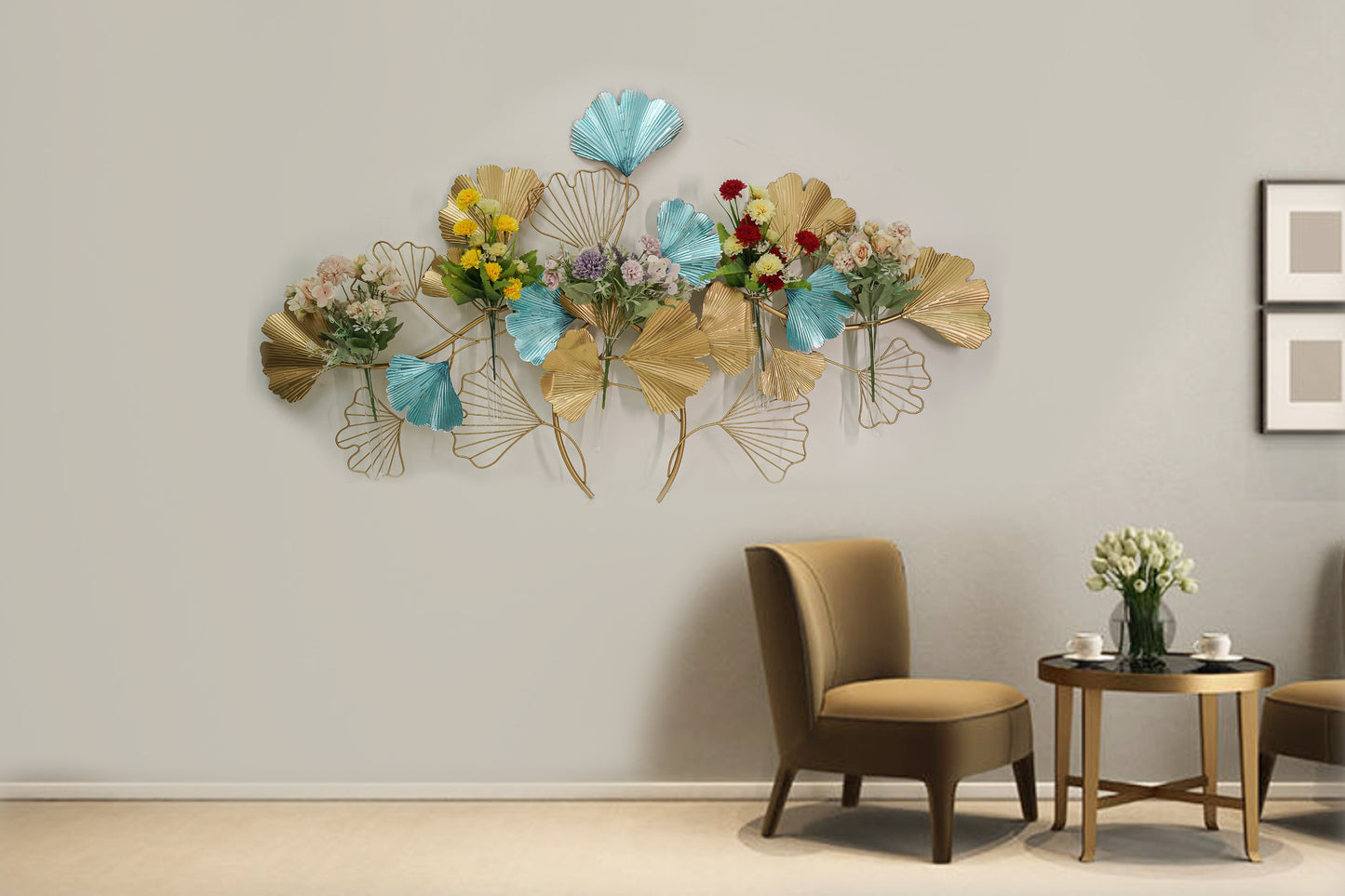 Blue and Golden Flower Wall Art