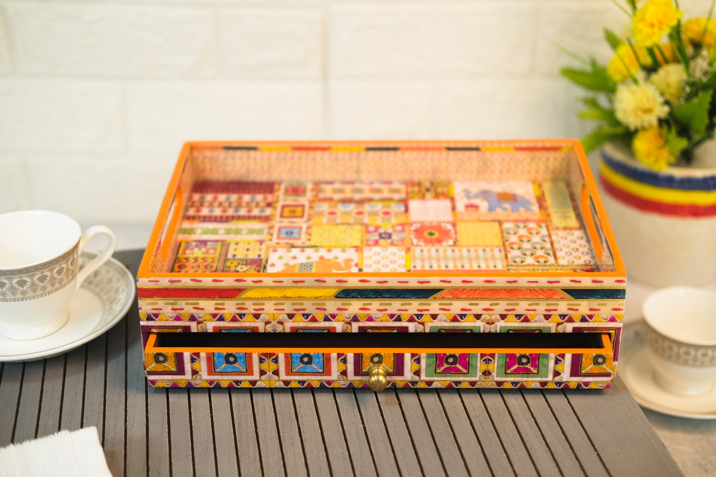 Vintage Cutlery Holder and Tray