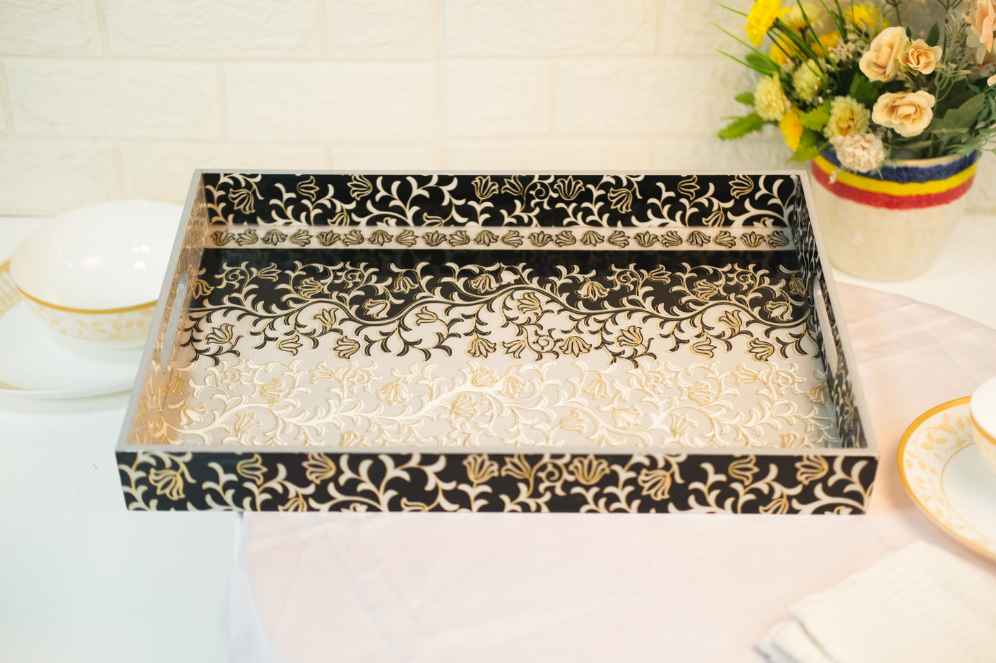 LARGE Black and White Tray